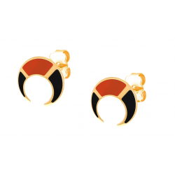 Boucles d'oreilles acier doré corne - il de taureau et Onyx - 1,2cm