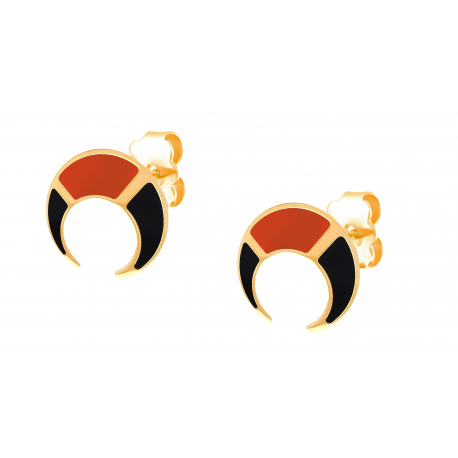 Boucles d'oreilles acier doré corne - il de taureau et Onyx - 1,2cm