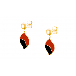 Boucles d'oreilles acier doré feuille - il de taureau et Onyx - 1,4cm