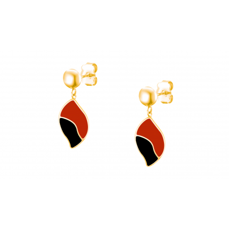 Boucles d'oreilles acier doré feuille - il de taureau et Onyx - 1,4cm