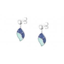 Boucles d'oreilles acier feuille - Lapis lazuli et Amazonite - 1,4cm