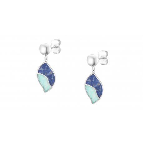 Boucles d'oreilles acier feuille - Lapis lazuli et Amazonite - 1,4cm
