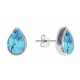 Boucles d'oreilles argent rhodié 2g - cabochon goutte  topaze bleue 6x4mm