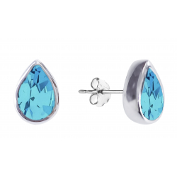 Boucles d'oreilles argent rhodié 2g - cabochon goutte  topaze bleue 6x4mm