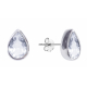 Boucles d'oreilles argent rhodié 2g - cabochon goutte  cristal de roche 6x4mm