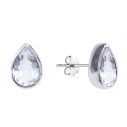 Boucles d'oreilles argent rhodié 2g - cabochon goutte  cristal de roche 6x4mm