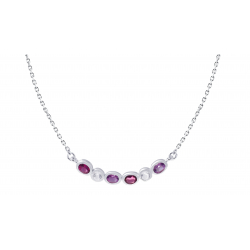 Collier argent rhodié 5,11g - Rhodolite 3x4mm/Cristal de roche 3mm/ Amethyste 3x4mm - 43+5 cm