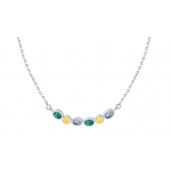 Collier argent rhodié 5,11g - Quartz vert 3x4mm/Citrine 3mm/Topaze london 3x4mm - 43+5 cm