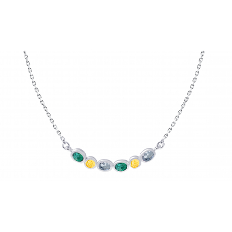 Collier argent rhodié 5,11g - Quartz vert 3x4mm/Citrine 3mm/Topaze london 3x4mm - 43+5 cm