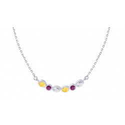 Collier argent rhodié 5,11g - citine 3x4mm/rhodolite 3mm/ cristal de roche 3x4mm - 43+5 cm