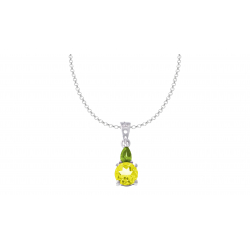 Collier en argent rhodié 1,5g -citrine 6mm et  péridot 5X3mm - 45cm (anneau int. à 42cm)