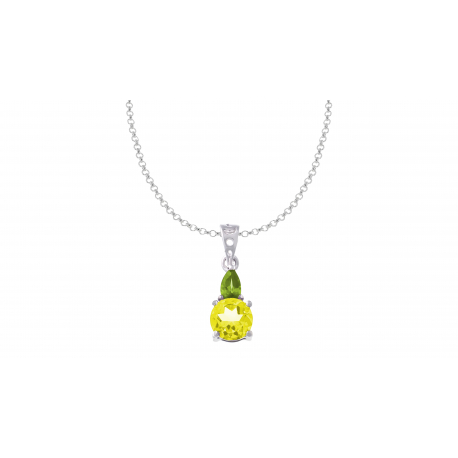Collier en argent rhodié 1,5g -citrine 6mm et  péridot 5X3mm - 40+5cm