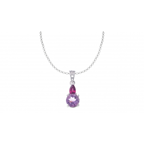 Collier en argent rhodié 1,5g - améthyste 6mm et rhodolite 5X3mm - 40+5cm