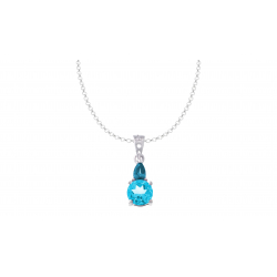 Collier en argent rhodié 1,5g -topaze bleue 6mm et  topaze london 5X3mm - 40+5cm