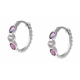 Boucles d'oreilles argent rhodié 3,5g - Rhodolite 3x4mm/Cristal de roche 3mm/ Amethyste 3x4mm