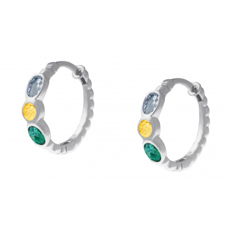 Boucles d'oreilles argent rhodié 3,5g - Quartz vert 3x4mm/Citrine 3mm/Topaze london 3x4mm