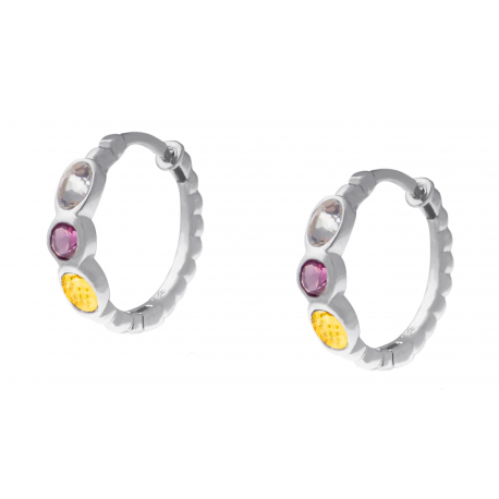 Boucles d'oreilles argent rhodié 3,5g - citine 3x4mm/rhodolite 3mm/ cristal de roche 3x4mm