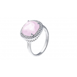 Bague argent rhodié 4,1g - quartz rose 10x10mm - 36 topazes blanches rond 1mm - T 50 à 62