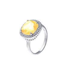 Bague argent rhodié 4,1g - citrine 10x10mm - 36 topazes blanches rond 1mm - T 50 à 62