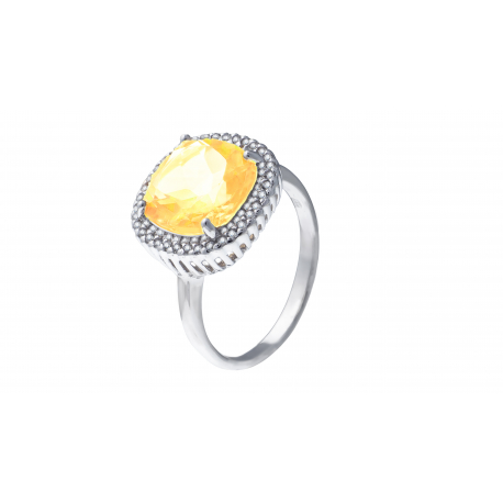 Bague argent rhodié 4,1g - citrine 10x10mm - 36 topazes blanches rond 1mm - T 50 à 62