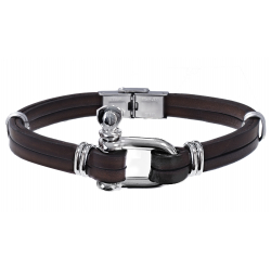 Bracelet cuir italien marron - composants en acier - manille acier - 21cm reglable