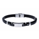 Bracelet cuir italien noir- composants en acier - plaque acier- 21cm reglable