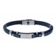 Bracelet cuir italien bleu - composants en acier - plaque acier - 21cm réglable