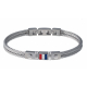 Bracelet câble blanc acier - composants en acier - drapeau français en émail - 19,5cm+1,5 cm réglable