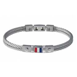 Bracelet câble blanc acier - composants en acier - drapeau français en émail - 19,5cm+1,5 cm réglable