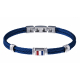 Bracelet câble bleu acier - composants en acier - drapeau français en émail - 19,5cm+1,5 cm réglable