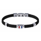 Bracelet câble noir acier - composants en acier - drapeau français en émail - 19,5cm+1,5 cm réglable