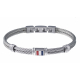 Bracelet câble blanc acier - composants en acier - drapeau français en émail - 19,5cm+1,5 cm réglable