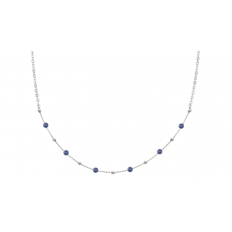 Collier argent rhodié - billes argent 3mm alternées iolites 4mm - 40+5 cm