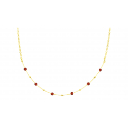 Collier argent doré - billes argent 3mm alternées agates rouges 4mm - 40+5 cm