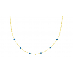 Collier argent doré - billes argent 3mm alternées agates bleue 4mm - 40+5 cm