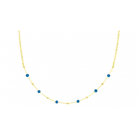 Collier argent doré - billes argent 3mm alternées agates bleue 4mm - 40+5 cm