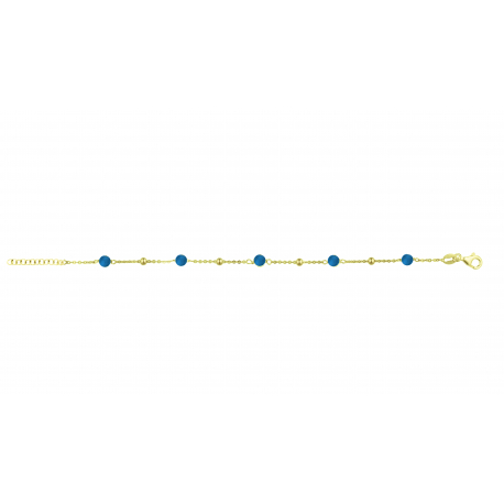 Bracelet argent doré - - billes argent 3mm alternées agates bleues 4mm - 15+5 cm
