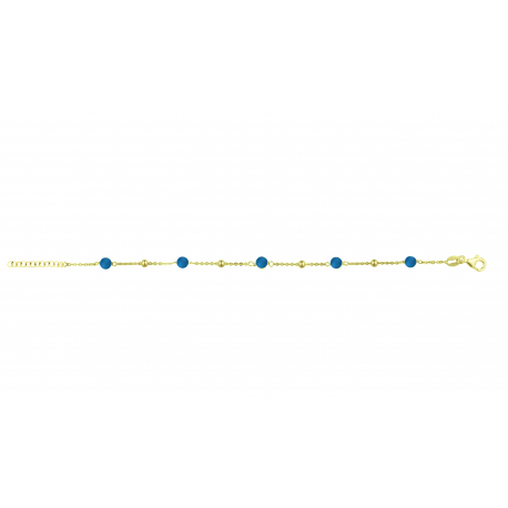 Bracelet argent doré - - billes argent 3mm alternées agates bleues 4mm - 15+5 cm