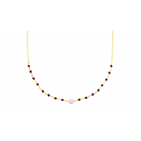 VS 484 Collier double chaîne argent doré - améthyste lavander 6mm - spinelles violettes 2mm - 40+5cm