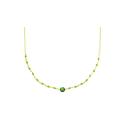 Collier double chaîne argent doré - agate verte 6mm - péridots 2mm - 40+5cm