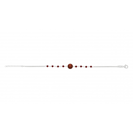 Bracelet double chaîne argent doré - agate rouge 6mm - spinelles rouges 2mm - 15+5cm