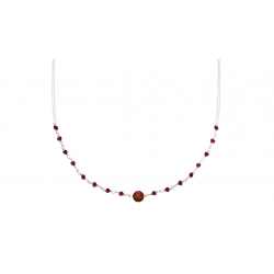 Collier double chaîne argent - agate rouge 6mm - spinelles rouges 2mm - 40+5cm