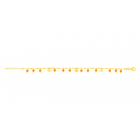 Bracelet argent doré chaîne boule - charm coeur - pampilles spinelles oranges 3mm - 15+5cm