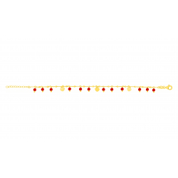 Bracelet argent doré chaîne boule - charm coeur - pampilles spinelles rouges 3mm - 15+5cm