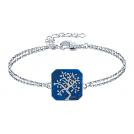 Bracelet acier - arbre de vie - lapis lazuli - 18x18mm - 2 rangs - 15+5cm