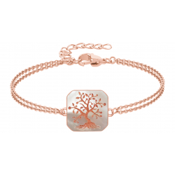 Bracelet acier rosé - arbre de vie - nacre blanche - 18x18mm - 2 rangs - 15+5cm