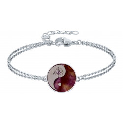 Bracelet acier - ying yang et arbre de vie - améthyste - diamètre 18mm - 2 rangs - 15+5cm