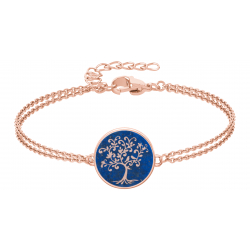 Bracelet acier rosé - arbre de vie - lapis lazuli - diamètre 18mm - 2 rangs - 15+5cm