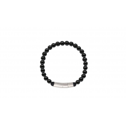 Bracelet élastique agate noire 8mm - fermeture acier - 21cm