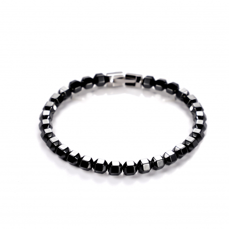 Bracelet acier inoxydable 316L + hématite - 20cm